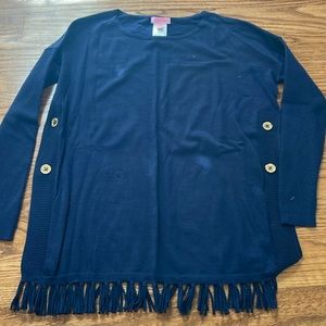 Women’s NEW Lilly Pulitzer Navy Blue Sweater with Tassles & Gold Buttons